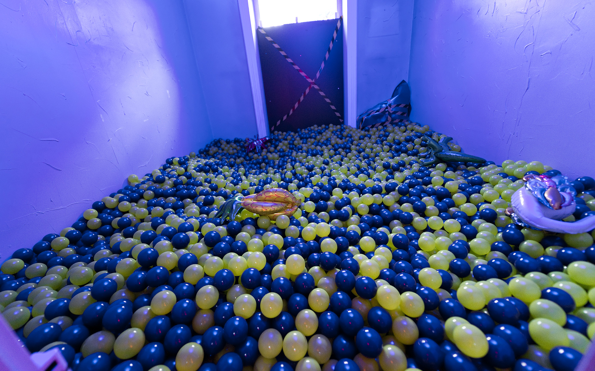 Meetings a eu l'occasion de décorer un immeuble juste avant sa destruction, d'où le nom demolition party. Dans cette pièce, c'était une piscine à boules.